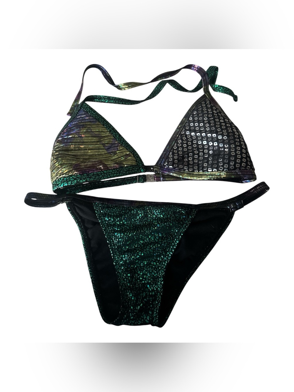 Veve Swim vibrant green and black sequin bikini